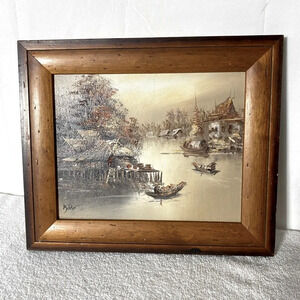 Vintage Korn Hand Painted Landscape Framed Painting Wall Art